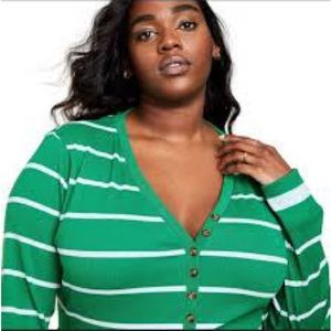 Women’s La Ligne x Target Green/White Vee Neck Stripe 2X Bodysuit, EUC